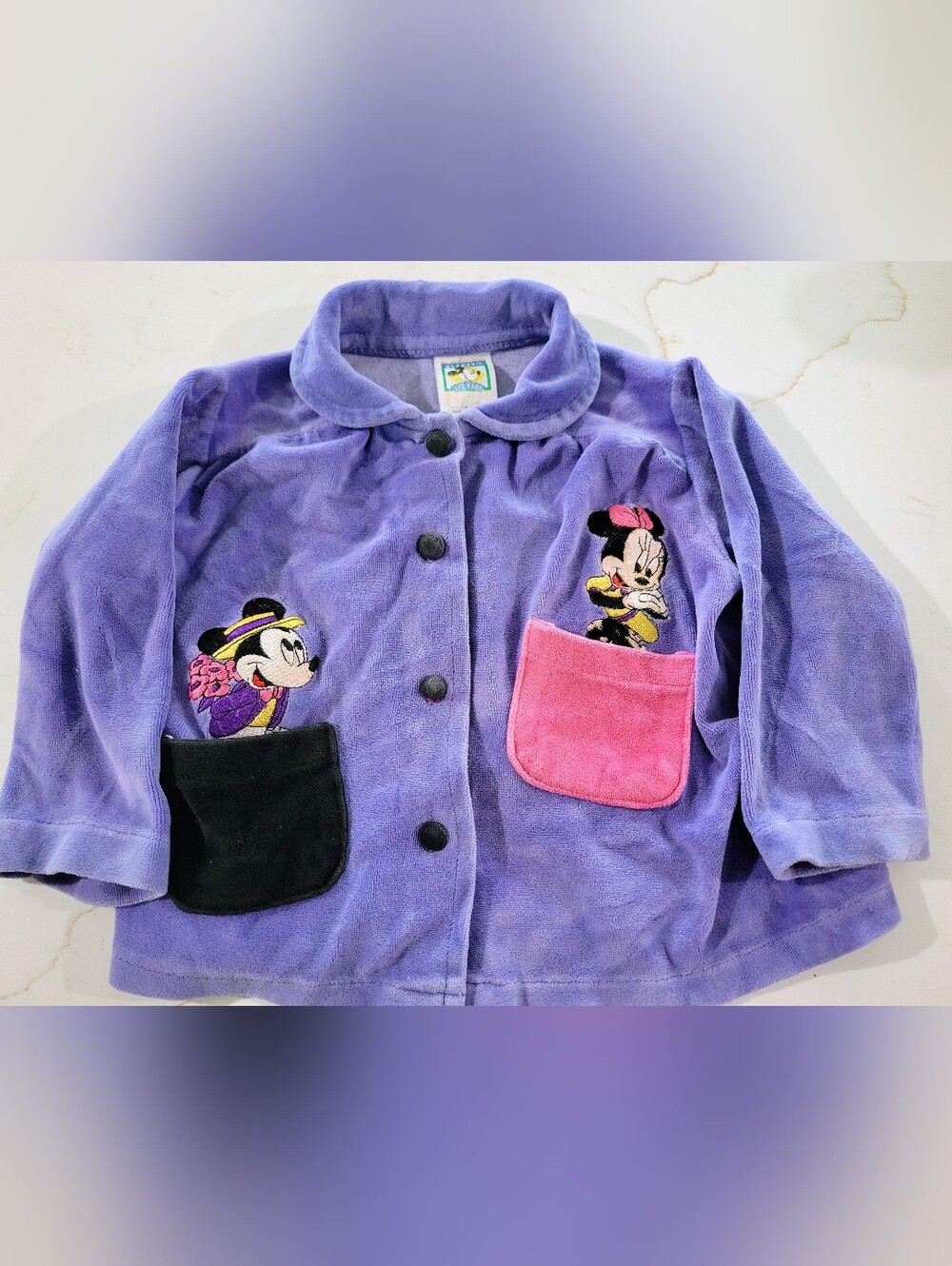 VINTAGE Kids Purple Minnie Mouse Velour Jacket with Pink & Black Pockets